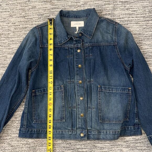 The Great. THE BUCK JACKET BLUE GRASS Size 3/ Large Blue Denim - Picture 10 of 14